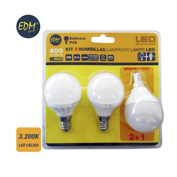 KIT 3 BOMBILLAS LED ESFERICAS 5W...