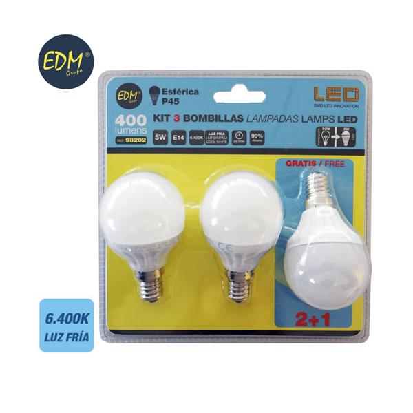 KIT 3 BOMBILLAS LED ESFERICAS 5W...