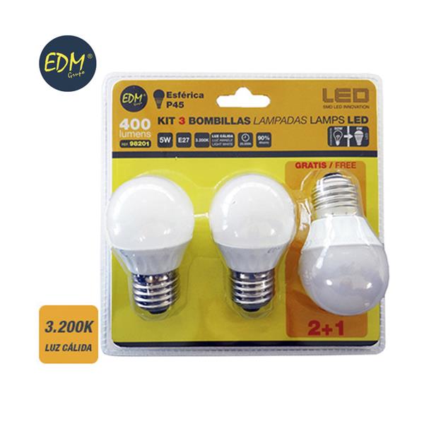 KIT 3 BOMBILLAS LED ESFERICAS 5W...