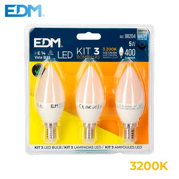 KIT 3 BOMBILLAS LED VELA 5W E14 ...